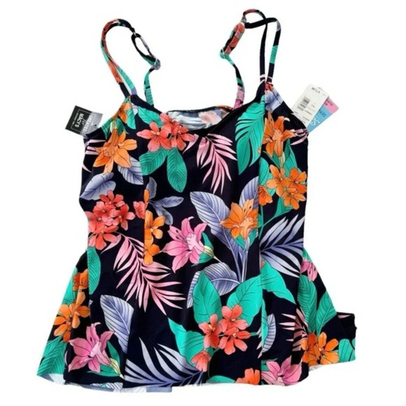 Swim Solutions Havanna Nights Bust Support Tankini Swim Top Size 16W Navy NWT - Picture 4 of 13